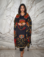 Premium Black Unstitched Suit Set with Ethnic Artwork