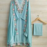 Insiya:Machine work sky blue mul cotton suit