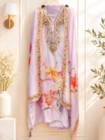 Insiya:Lavender Bloom Muslin Suit with Mirror & Jute Work
