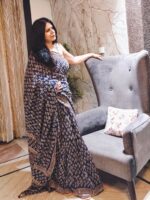 Blue Handblock Maheshwari Saree - Image 2