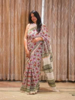 Insiya : Artisan Hand-Block Printed Linen Cotton Saree - Image 5