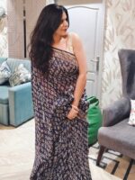 Blue Handblock Maheshwari Saree