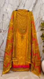 Insiya:Glass Fabric Suit with Mirror Work & Jaipuri Bandhej Design