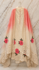 Insiya: Ruhani Cotton Suit with Handcrafted Kiroshiya Lace