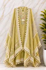 Insiya:Meher Mul Cotton Suit with Jute Lace & Mirror Work