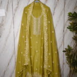 Elegant Mehendi Green Chinon Suit