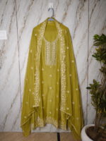 Elegant Mehendi Green Chinon Suit