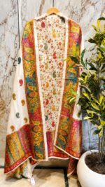 Elegant Position Work Beige Dola Silk Suit