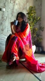 Multicolor Checks Linen Saree - Image 4