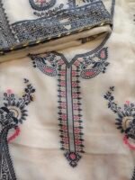 Zariya Off-White Weaved Muslin Unstitched Suit - Image 3
