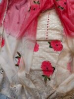 Ruhani Cotton Unstitched Suit with Handcrafted Kiroshiya Lace - Image 2