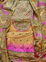 Glass Fabric Unstitched Suit with Mirror Work and Jaipuri Bandhej Design - Image 2