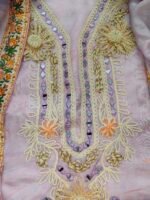 Lavender Bloom Muslin Unstitched Suit with Mirror & Jute Work - Image 3