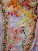 Lavender Bloom Muslin Unstitched Suit with Mirror & Jute Work - Image 4