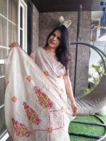 Kantha Stitch off-White Saree - Image 2