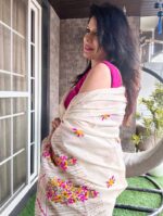 Kantha Stitch off-White Saree
