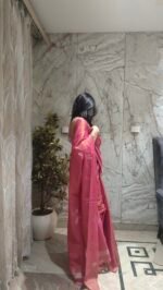 Shimmering Cotton Tissue Linen Jamdani Saree - Image 7