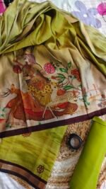 Regal Maheshwari Parrot Green Unstitched Suit - Image 3