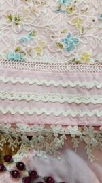 Soft Blossom Mul Cotton Lace Work  Unstitched Suit - Image 3