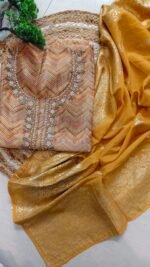 Noor Mahal Maheshwari Tissue Unstitched Suit with Pearl & Zardozi Work - Image 2