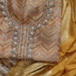 Insiya:Noor Mahal Maheshwari Tissue Suit with Pearl & Zardozi Work