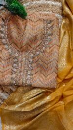 Noor Mahal Maheshwari Tissue Unstitched Suit with Pearl & Zardozi Work - Image 3