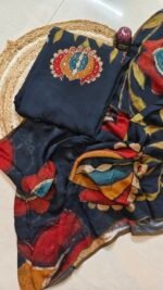 Premium Black Unstitched Suit Set with Ethnic Artwork - Image 5