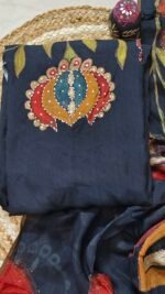 Premium Black Unstitched Suit Set with Ethnic Artwork - Image 3