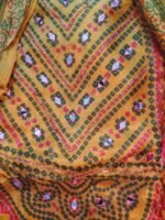 Glass Fabric Unstitched Suit with Mirror Work and Jaipuri Bandhej Design - Image 3