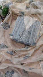 Lisa Mirror Work Linen Cotton Unstitched Suit