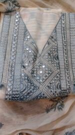Lisa Mirror Work Linen Cotton Unstitched Suit - Image 3