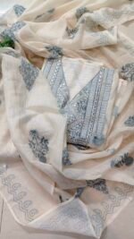 Lisa Mirror Work Linen Cotton Unstitched Suit - Image 2