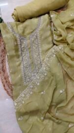 Elegant Mehendi Green Chinon Unstitched Suit - Image 2