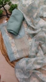 Regal Pearl Embellished  Unstitched Chanderi Suit - Image 2