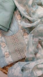 Regal Pearl Embellished  Unstitched Chanderi Suit - Image 3
