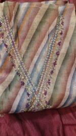 Pearl Sequin Shimmer Unstitched Linen Suit - Image 4