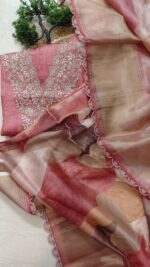 Coral Silk  Golden Embroidery Suit - Image 2
