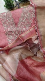 Coral Silk  Golden Embroidery Suit - Image 3
