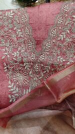 Coral Silk  Golden Embroidery Suit - Image 5