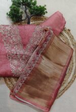 Coral Silk  Golden Embroidery Suit - Image 4
