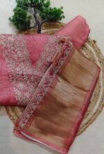 Coral Silk  Golden Embroidery Suit - Image 4