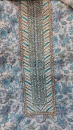 Floral Blue Linen Unstitched Suit - Image 5