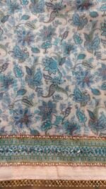 Floral Blue Linen Unstitched Suit - Image 6