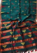 Green temple Linen Saree - Image 6
