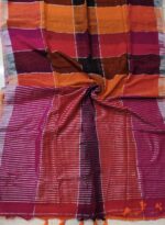 Multicolor Checks Linen Saree - Image 6