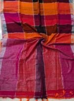 Multicolor Checks Linen Saree - Image 6