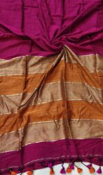Noorvi Magenta Linen Cotton Saree - Image 4