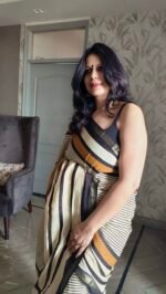 Contemporary Black & Off-White Mul Cotton Saree - Image 2