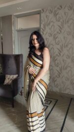 Contemporary Black & Off-White Mul Cotton Saree