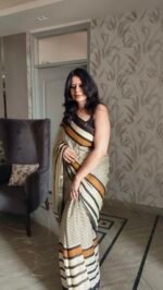 Contemporary Black & Off-White Mul Cotton Saree